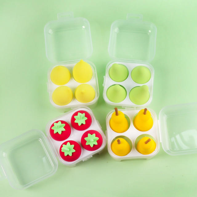 4pcs cute fruit design makeup blenders with case