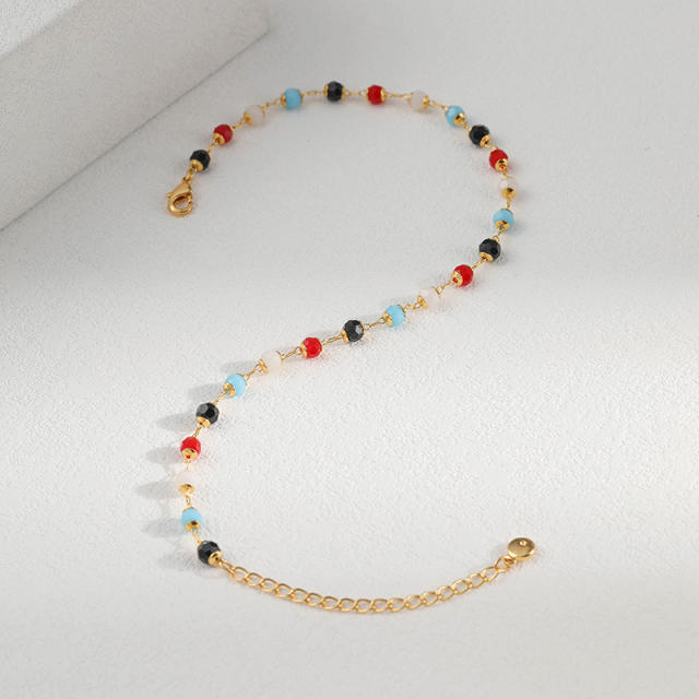 18KG colorful crystal stone bead copper anklet