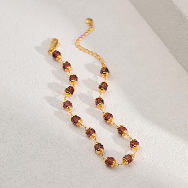 18K brown color crystal bead copper anklet