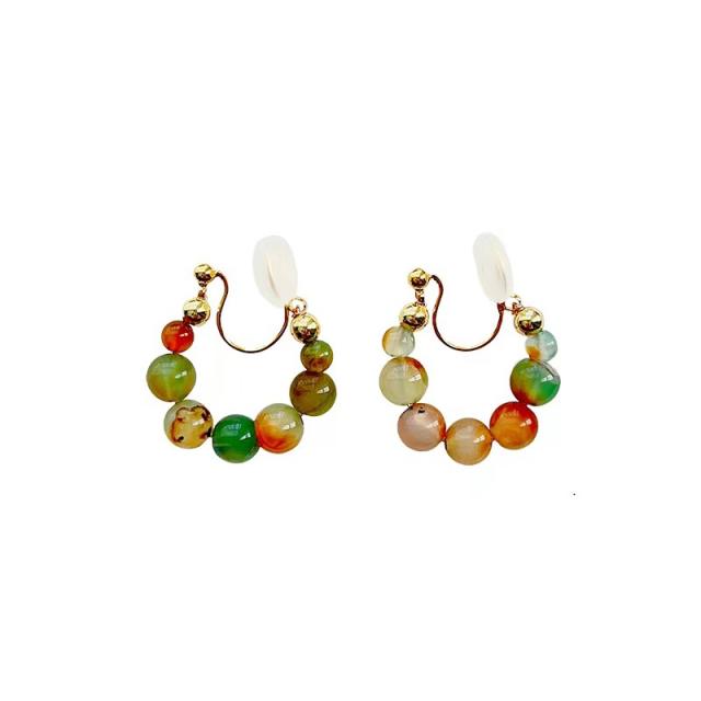 Boho colorful crystal stone clip on earrings