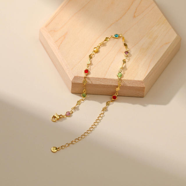 18KG copper rainbow cubic zircon anklet