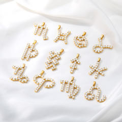 Delicate diamond zodiac copper pendant stainless steel chain necklace