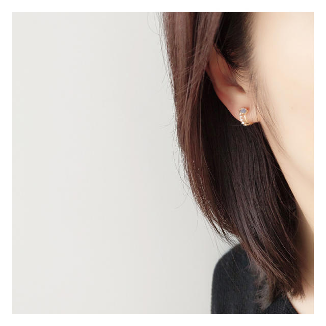Elegant gold plated copper opal stone clip on earrings