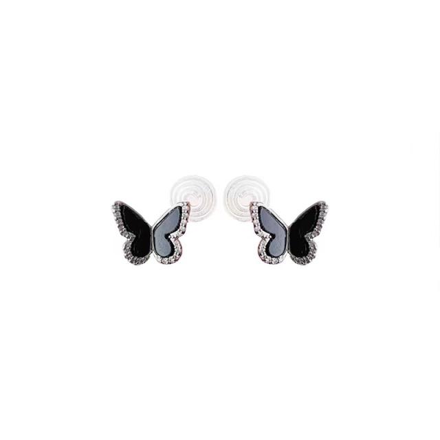Chic black tiny butterfly clip on earrings