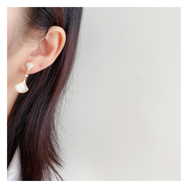 Opal stone fan shape copper clip on earrings
