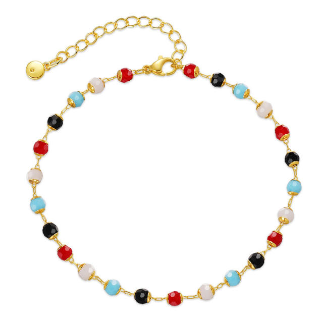 18KG colorful crystal stone bead copper anklet