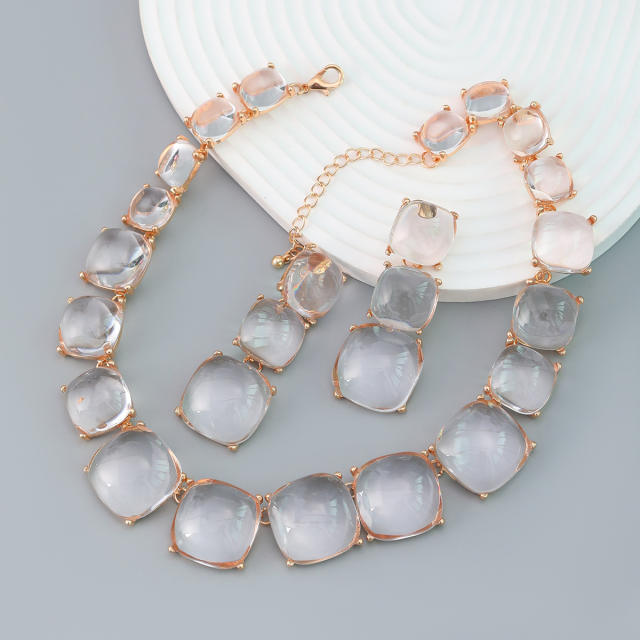 Boho color resin clear chunky necklace set