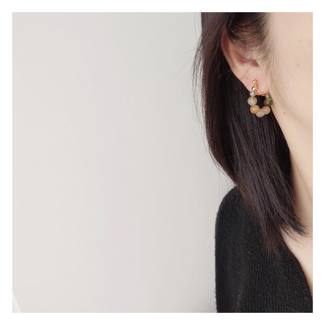 Boho colorful crystal stone clip on earrings