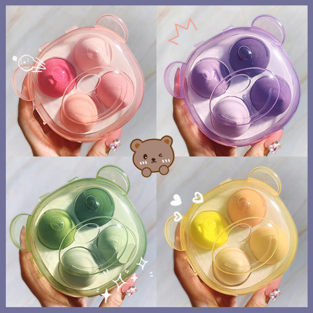 4pcs hot sale cute bear makeup blenders sponges set with case