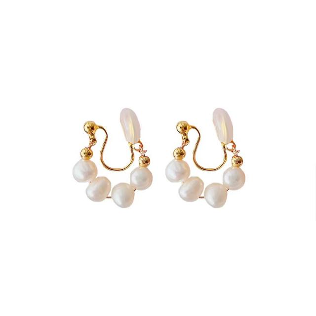 Chic pearl copper clip on earrings