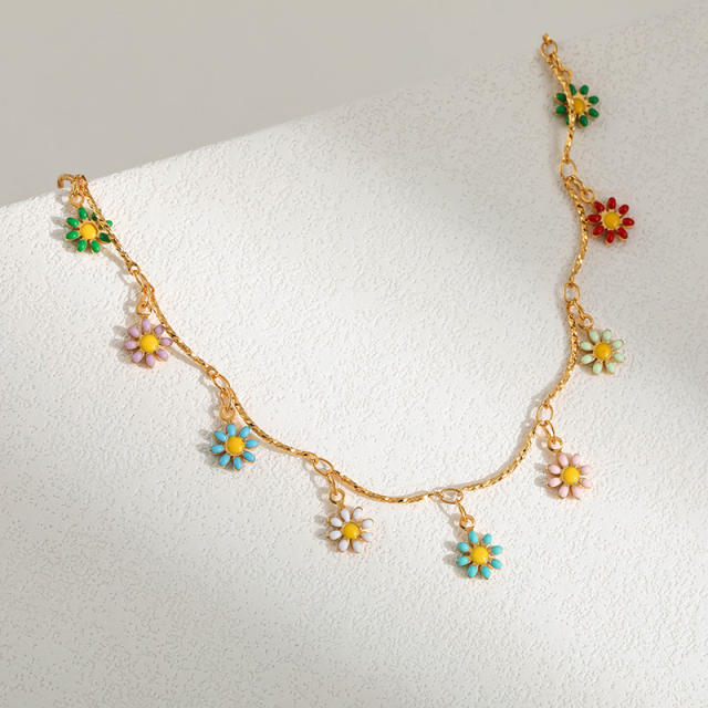 INS color enamel daisy flower harm 18KG copper necklace