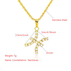 Delicate diamond zodiac copper pendant stainless steel chain necklace