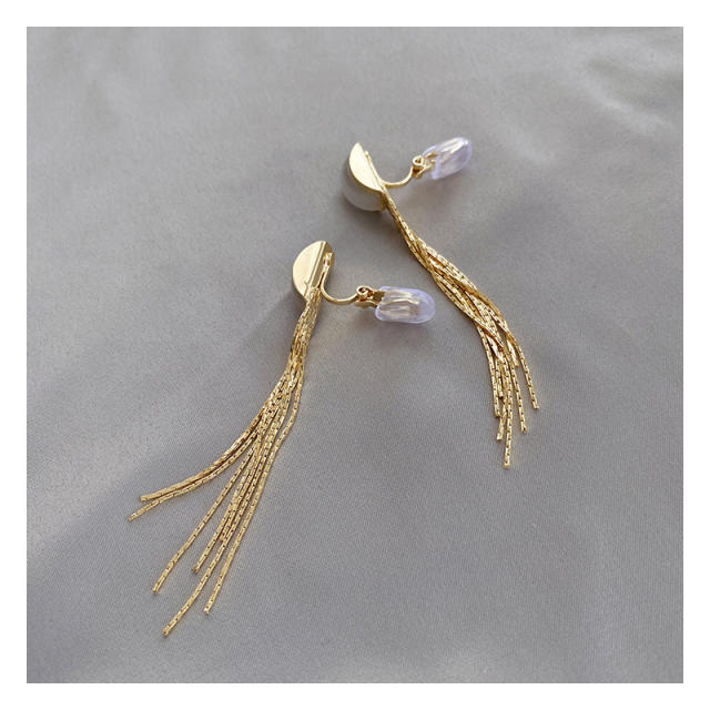Vintage opal stone chain tassel copper clip on earrings