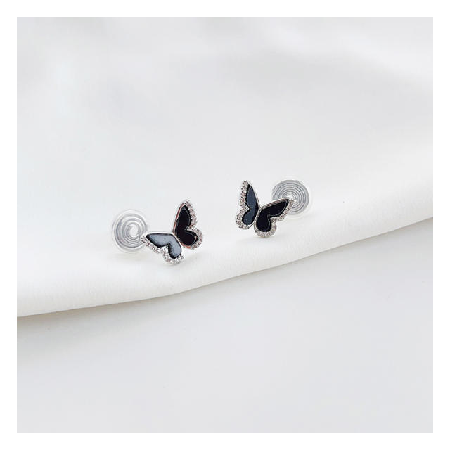 Chic black tiny butterfly clip on earrings