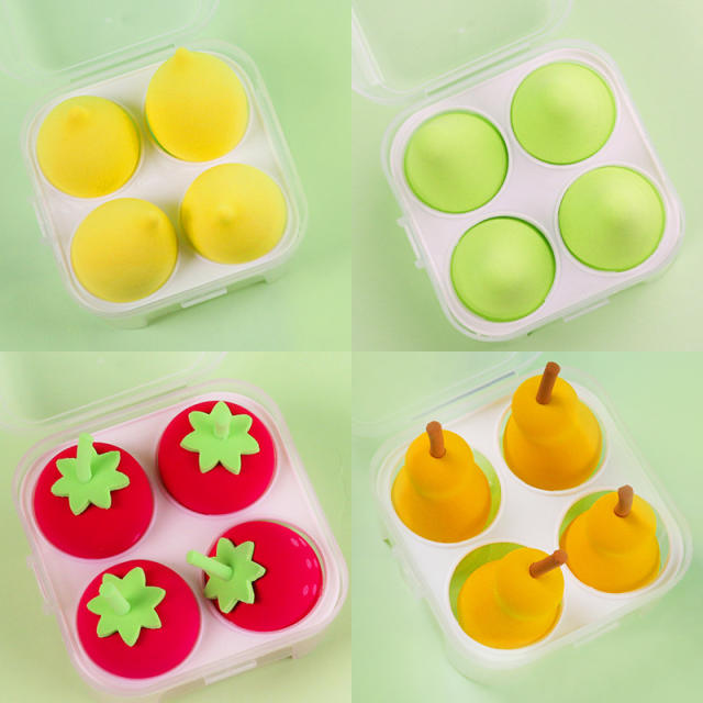 4pcs cute fruit design makeup blenders with case