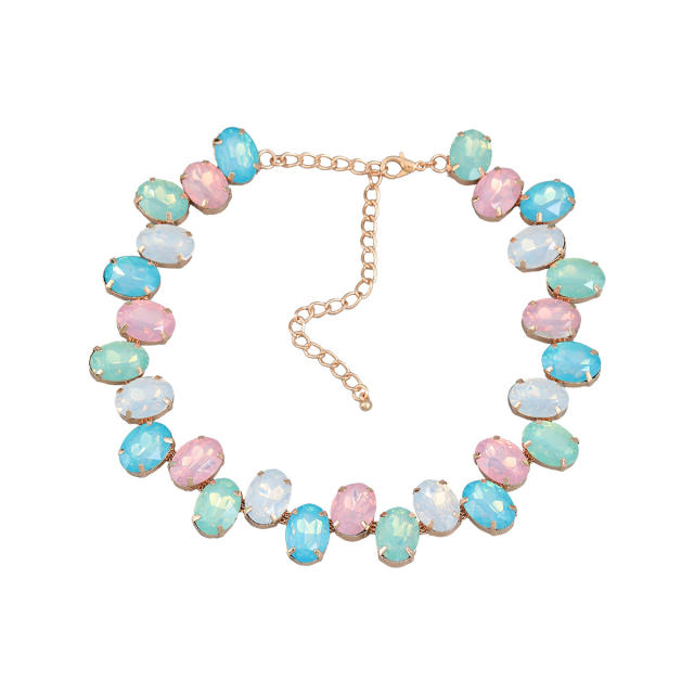 Exaggerated color glass crystal statement alloy necklace
