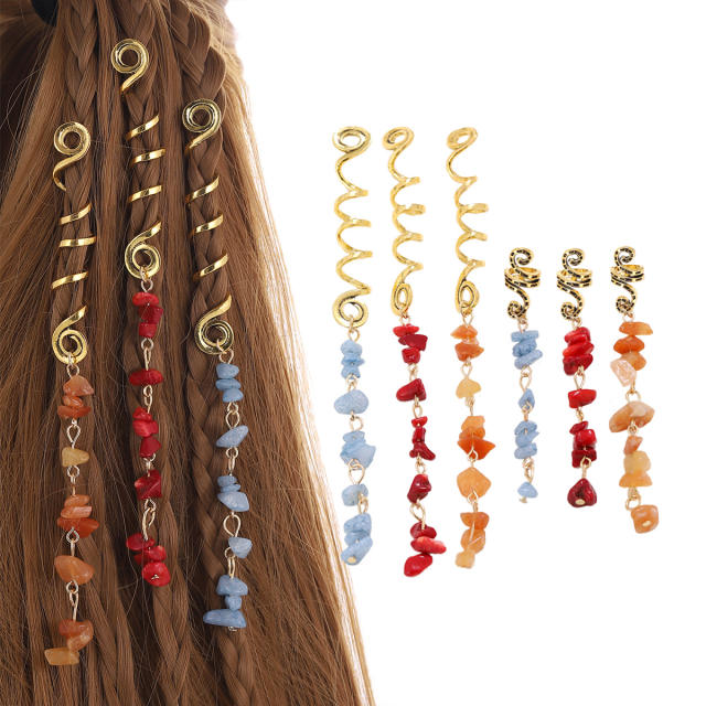 6pcs crystal stone alloy hair accessory for braids dreadlock accessories