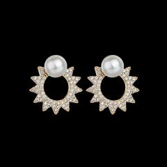 AAA cubic zircon diamond circle pearl copper jacket earrings