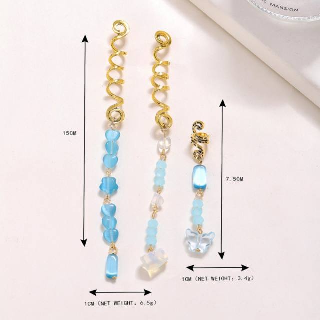 Light blue crystal stone butterfly hair accessory for braids dreadlock accessories
