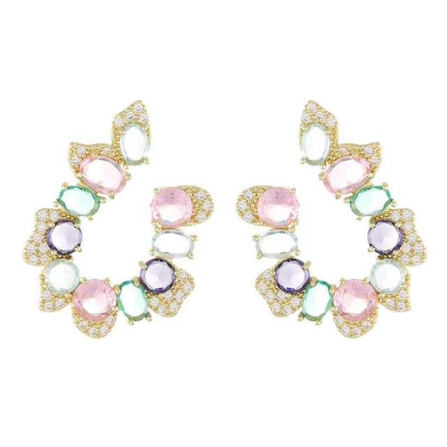 Luxury color glass crystal statement geometric earrings