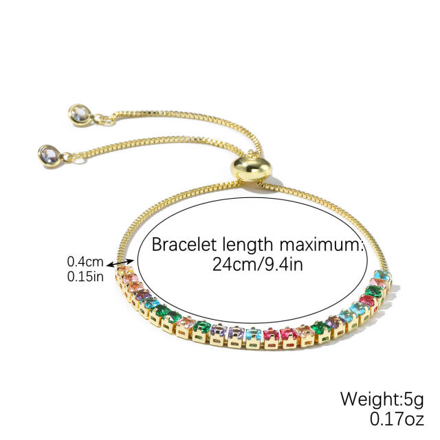 Rainbow cz copper slide bracelet