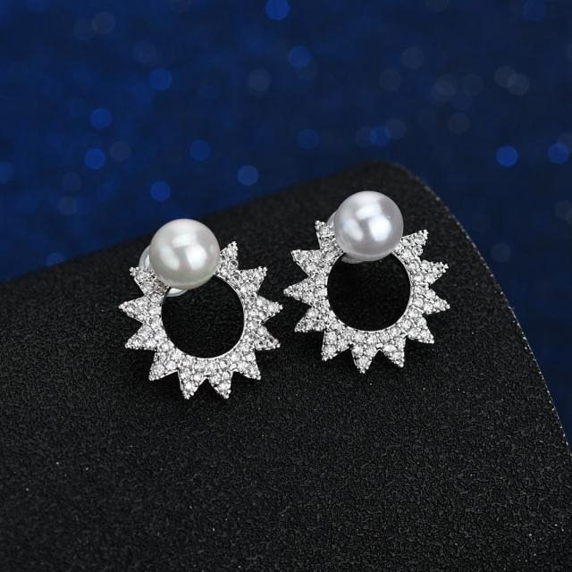 AAA cubic zircon diamond circle pearl copper jacket earrings