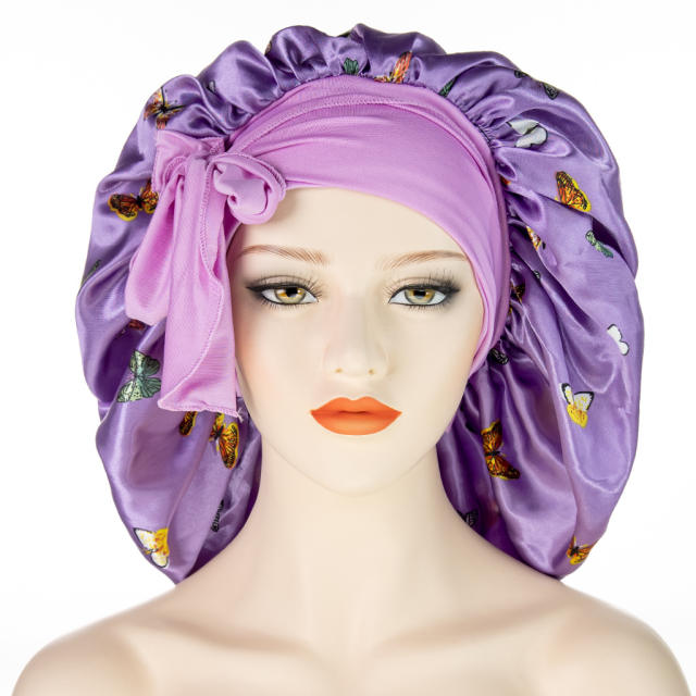 Large size floral satin scarf bonnets