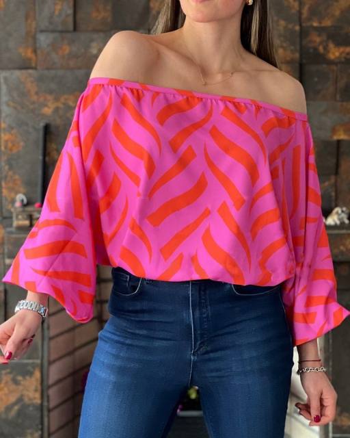 Summer colorful printing off shoulder women tops