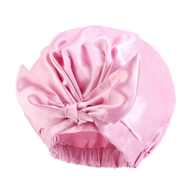 PE inside water proof bow satin bonnets