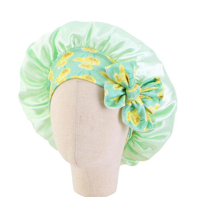 Floral bow cute satin kids bonnets