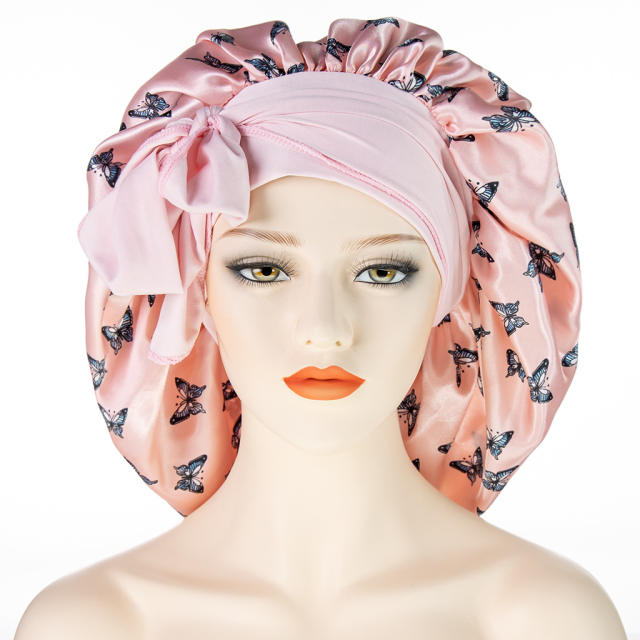 Large size floral satin scarf bonnets