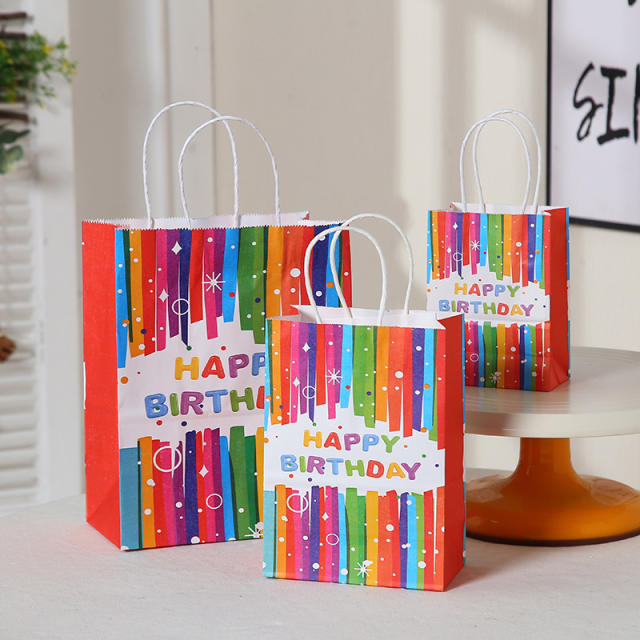 Rainbow color happy birthday kraft paper bag gift bag