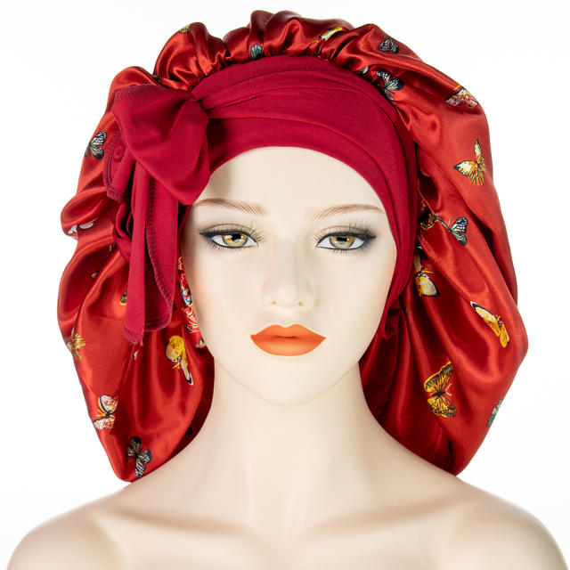 Large size floral satin scarf bonnets