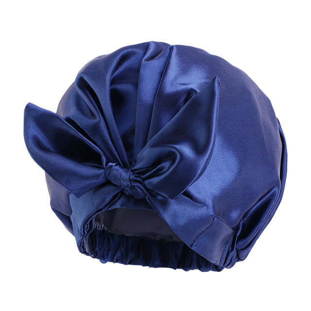 PE inside water proof bow satin bonnets