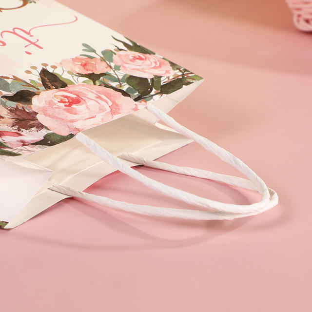 Boho rose flower letter thank you kraft paper bag gift bag