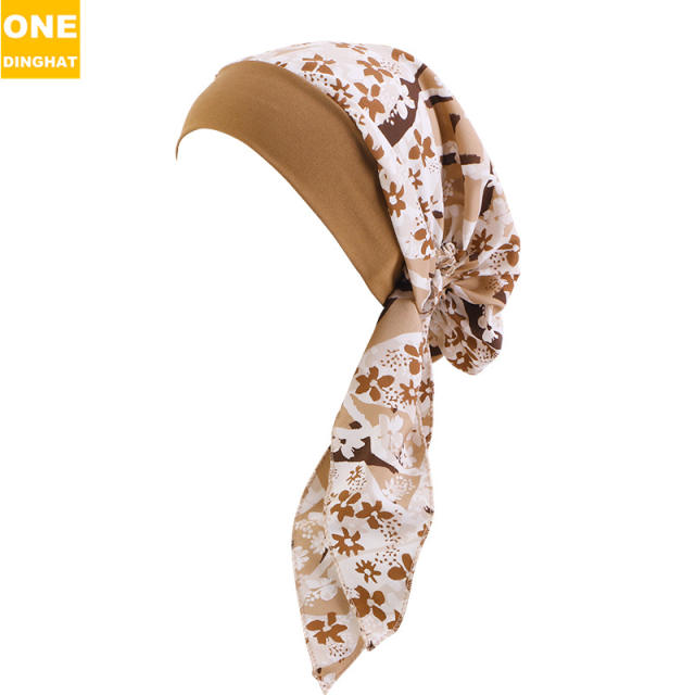 Color flower pattern satin bonnets for women