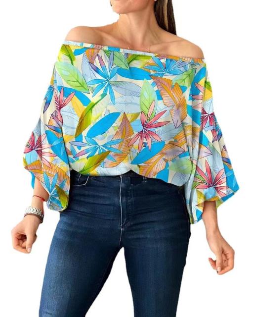 Summer colorful printing off shoulder women tops