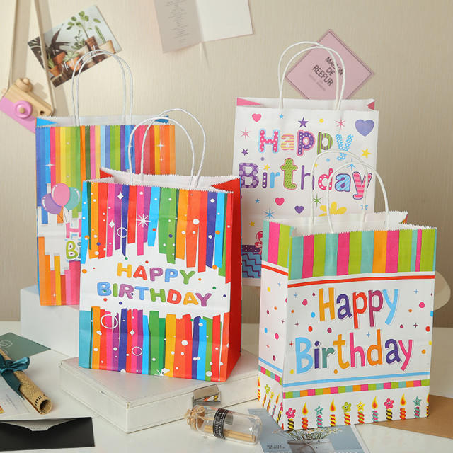 Rainbow color happy birthday kraft paper bag gift bag