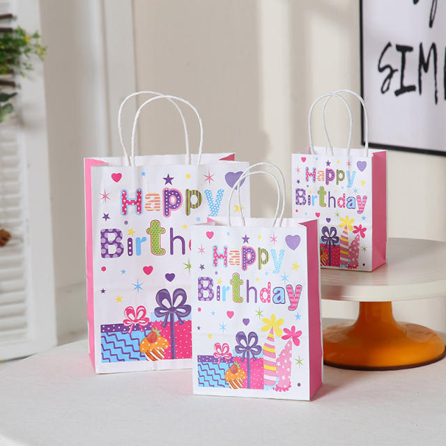 Rainbow color happy birthday kraft paper bag gift bag