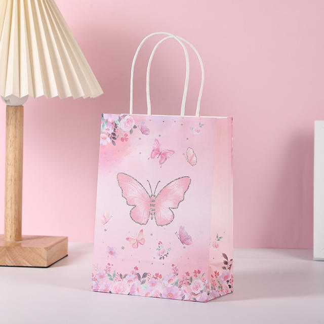 Pink color castel butterfly paper bag gift bag