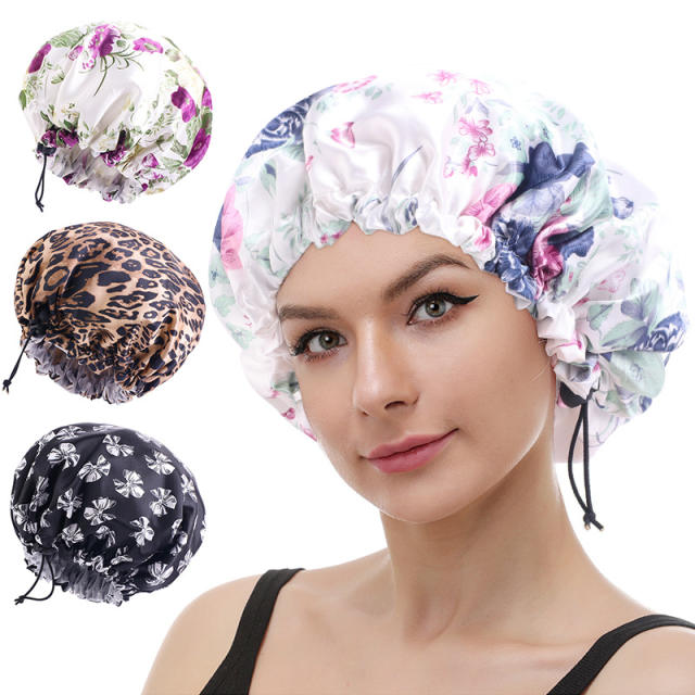 Two layer satin waterproof women bonnets