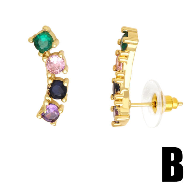 Rainbow cz gold plated copper ear studs