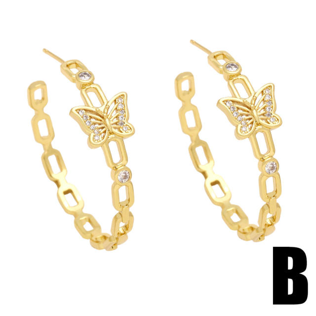 Personality gold plated copper butterfly star hoop earrings