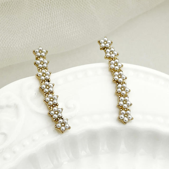 Vintage elegant pearl bead stainless steel ear studs