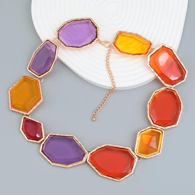 Hiphop color resin geometric alloy choker necklace