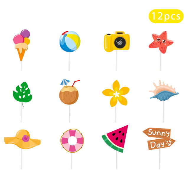 12pcs summer design party cup cake toppers