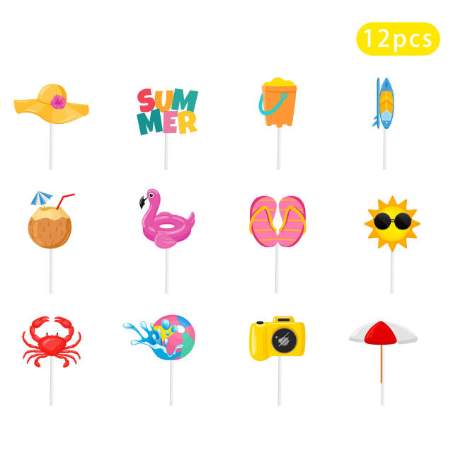 12pcs summer design party cup cake toppers