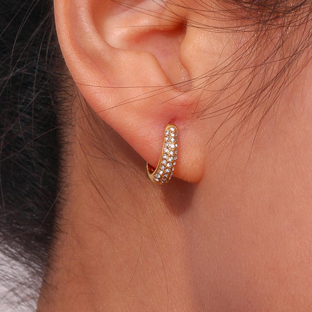 18KG stainless steel diamond huggie earrings