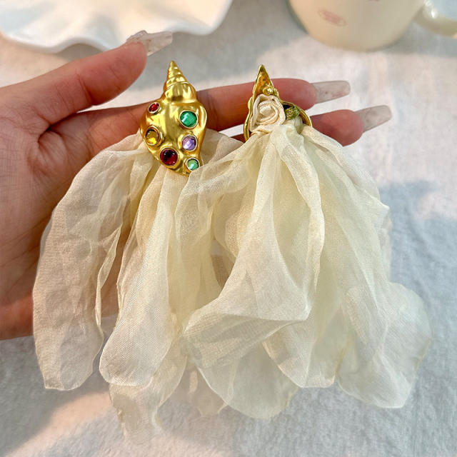 Boho creative color fabric gold color shell earrings