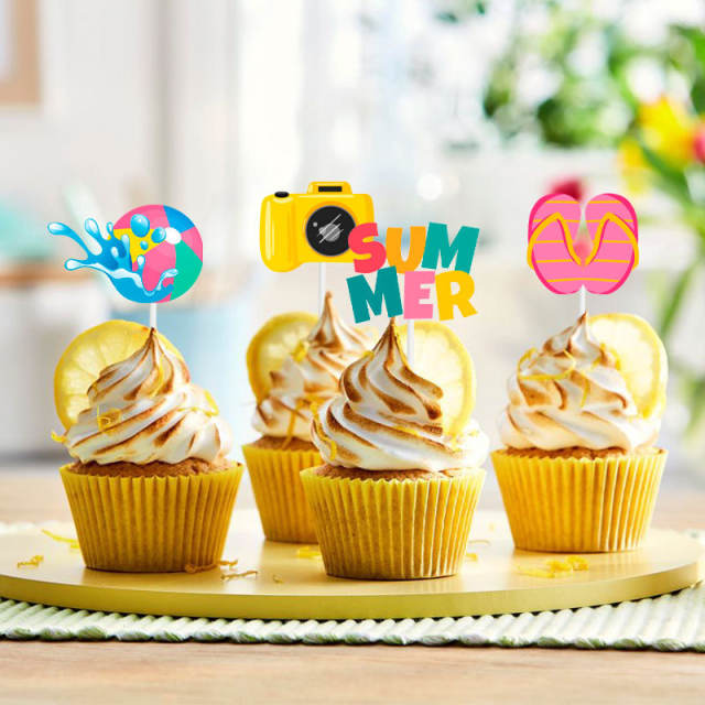 12pcs summer design party cup cake toppers